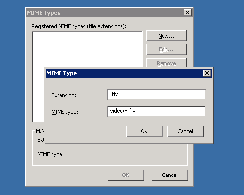 Setting FLV Mime type in IIS site properties