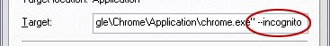 Chrome incognito target path