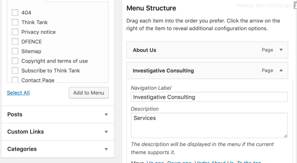 Description field in menu builder